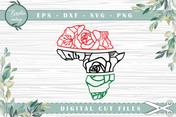 Africa Map Floral Cutting Files for Graphics and Crafts
