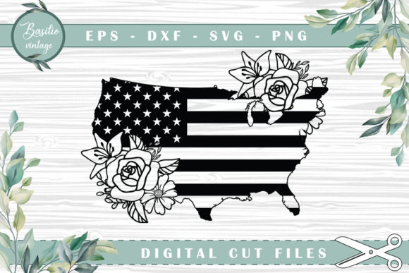 America Map Floral Cutting Files for Modern Graphics and Crafts