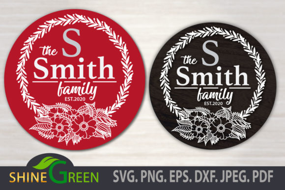Christmas Floral Family Monogram Round Graphics for Crafts