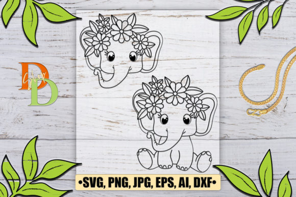 Elephant Floral Wreath Graphics for Crafts