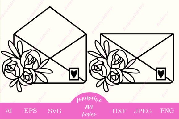 Floral Envelope Love Letter Clipart for Graphics & Crafts