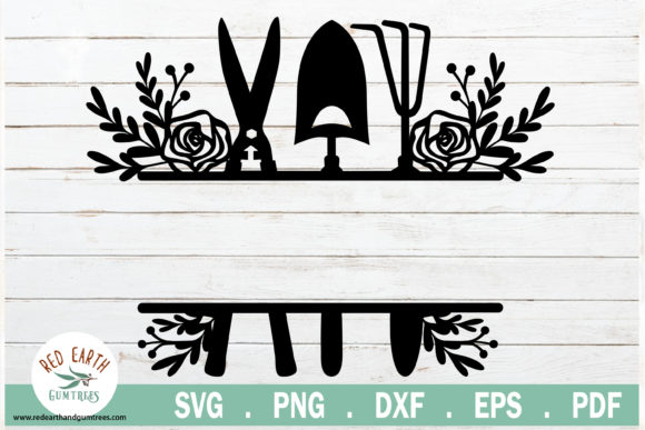 Floral Garden Tools Split Monogram Frame Graphics for Crafts