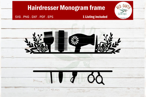 Floral Hairdresser Monogram Frame for Graphics and Crafts