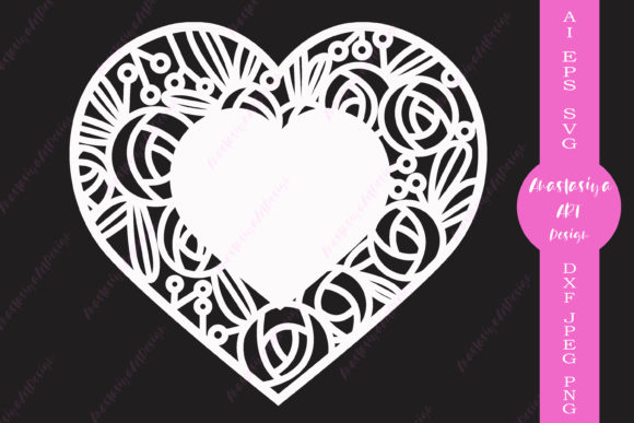 Floral Heart Card Rose Wreath Graphics for Crafts
