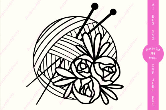 Floral Knitting Yarn Ball Clipart for Crafts and Graphics