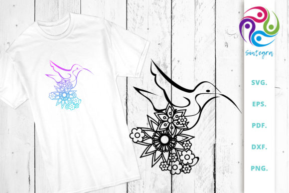 Floral Linear Art Bird Cut File for Graphics and Crafts