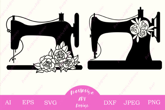 Floral Sewing Machine Silhouette: Graphics & Crafts for Real Brands