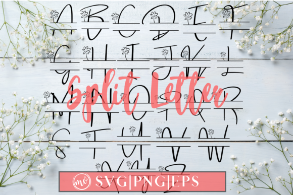 Floral Split Letters Cut Files a-Z for Graphics and Crafts