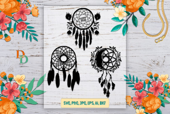 Set Floral Dreamcatcher Graphics for Crafts