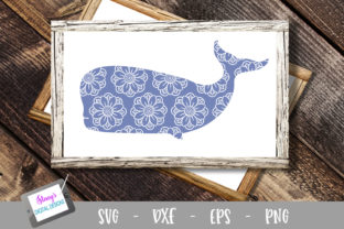 Whale - Whale with Floral Mandala Graphics for Crafts